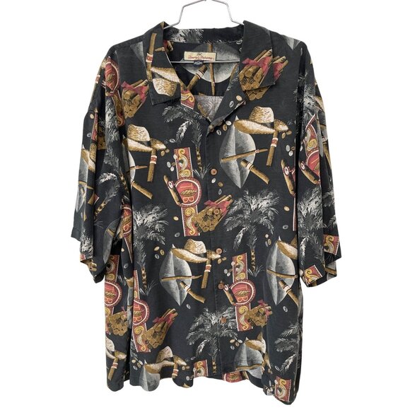 Tommy Bahama Silk Hawaiian Shirt Size XXL Short Sleeve Cigar Print Relaxed Fit - Picture 1 of 8